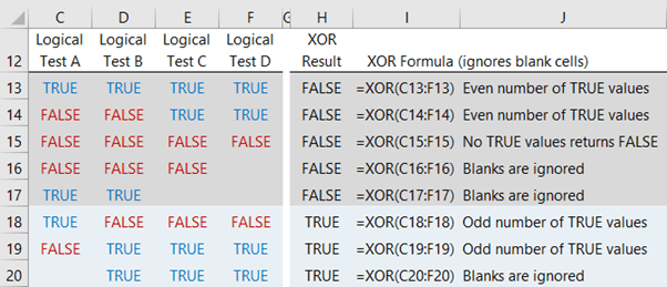 Excel XOR function example 1