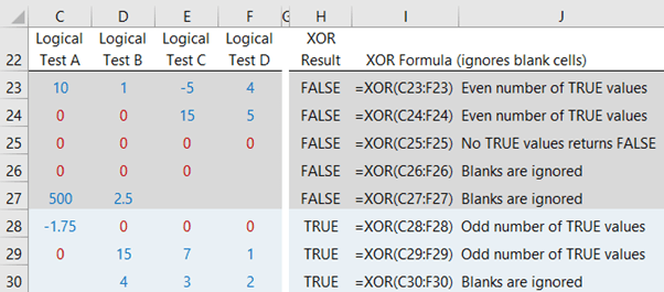 Excel XOR function example 2