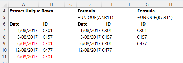 extract with UNIQUE Function