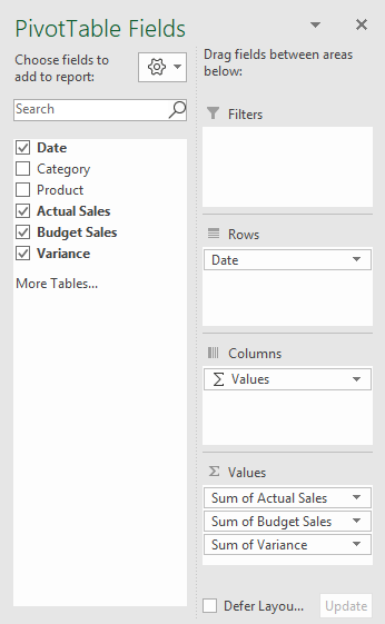 fields section and other settings