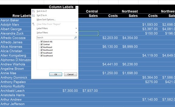 Excel Pivot Table filter by values example