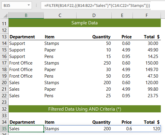 filtered data using AND criteria example 1