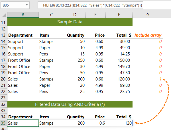 filtered data using AND criteria example 2