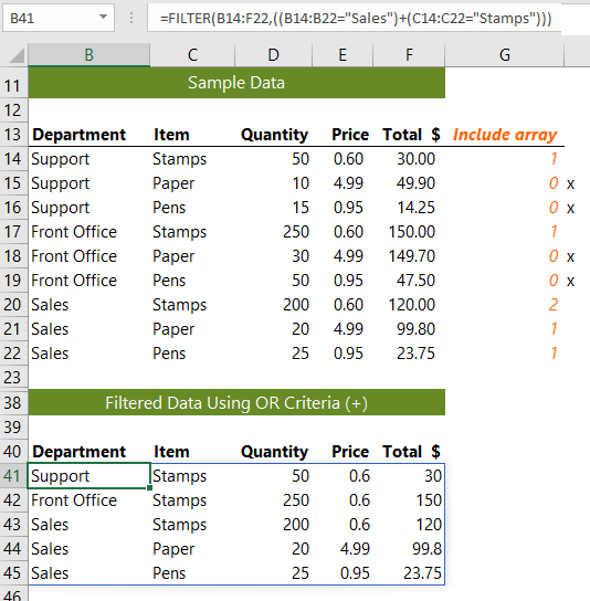 filtered data using OR criteria example 2
