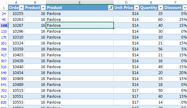 Filtered Excel Table