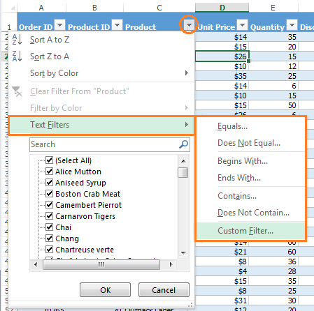 Excel Text Filters