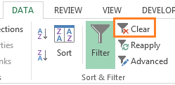 Excel unFilter on ribbon