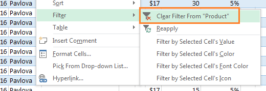 Excel unFilter rignt-click
