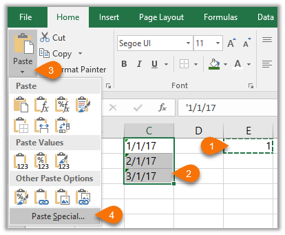 paste special to fix excel dates formatted as text