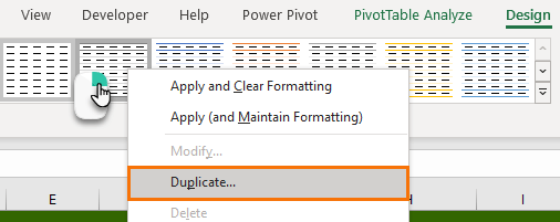 Modify PivotTable Style dialog box