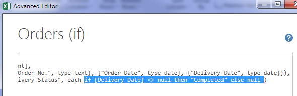 Power Query if Statements formula in the advanced editor