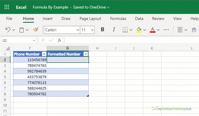 reformat numbers with formula by example