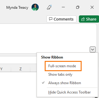 Excel Full Screen Mode