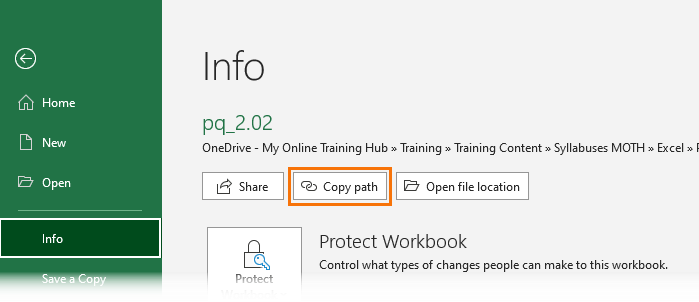 copy path for OneDrive or SharePoint file for Power Query