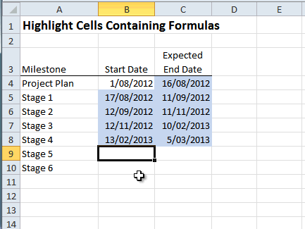 Excel highlight cells containing formulas automatically