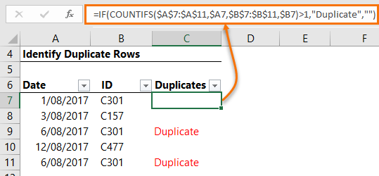 identify duplicates with a formula