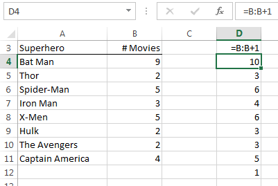 Excel formula using implicit intersection