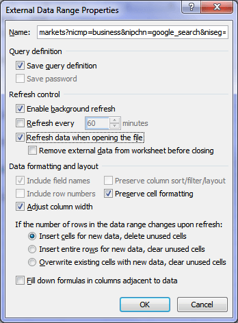 external data range properties