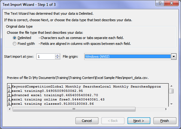 excel text import wizard column data format