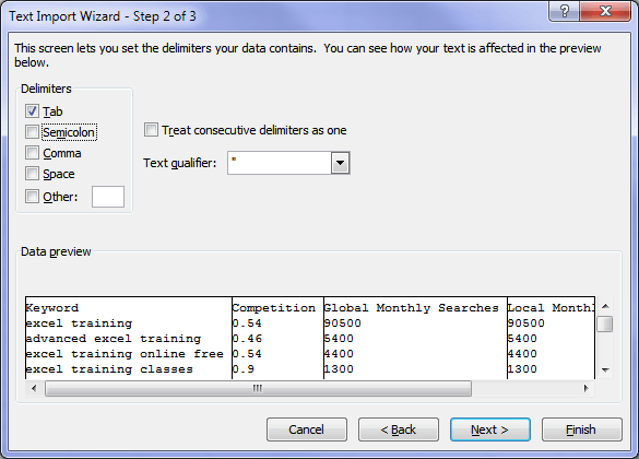 excel text import wizard step 2
