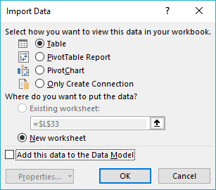 import data dialog