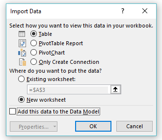 import data dialog box
