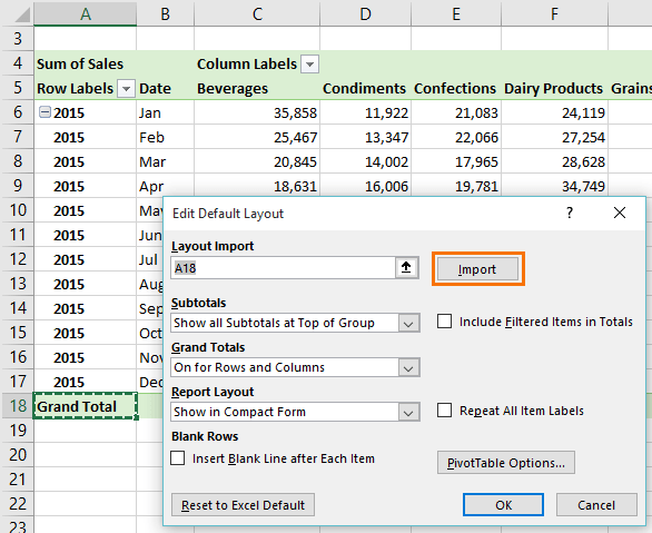 import from existing pivottable