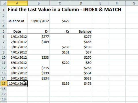 Excel INDEX & MATCH find last value in column