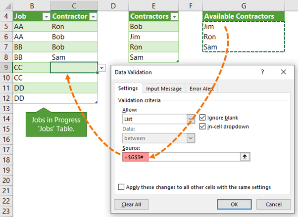 insert data validation list