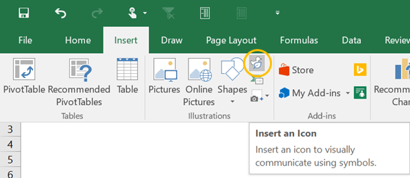 insert Excel icons