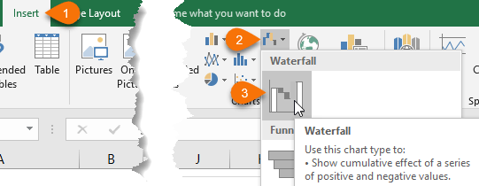 insert Excel Waterfall Chart