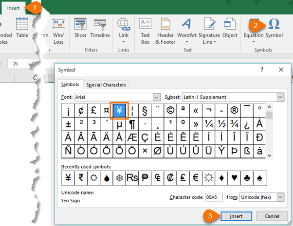 how to force mathematical forumla ibn excel symbols