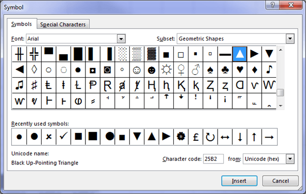 inserting symbols