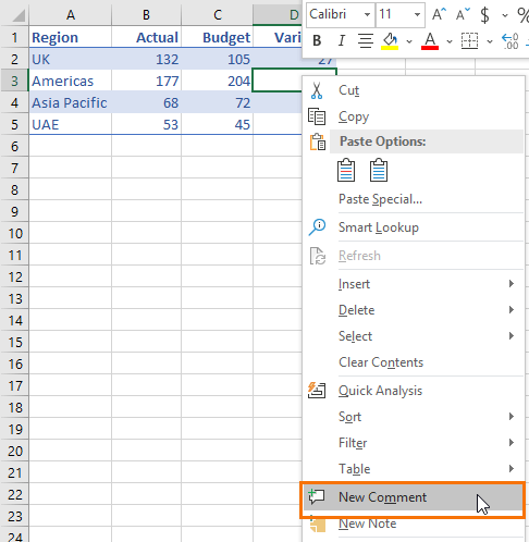 format comments in excel for mac