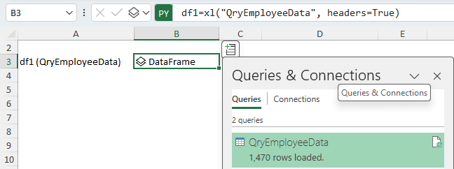 Create a Python DataFrame in Excel