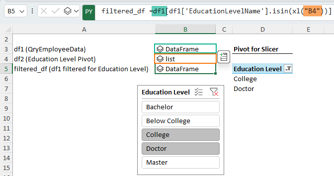 Create a filtered DataFrame using the list