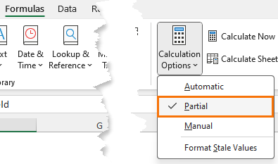 Set Excel Calculation Mode to Partial
