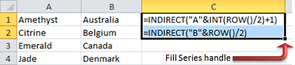 Excel INDIRECT function to merge two columns