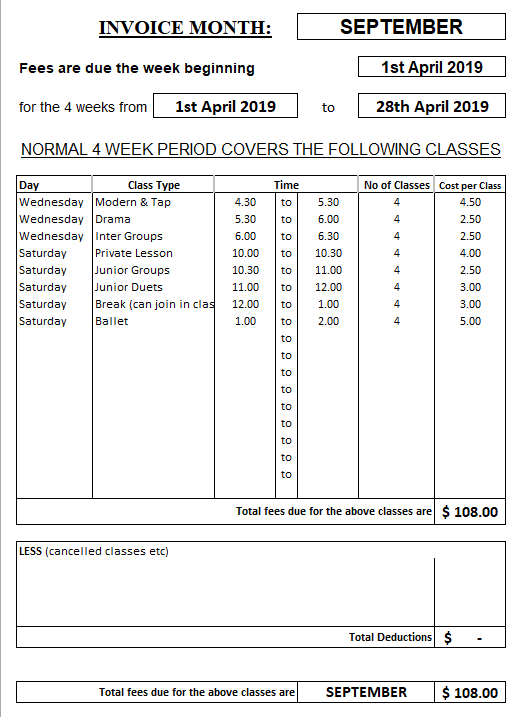 invoice sheet