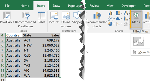 insert excel map chart