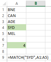 MATCH function example