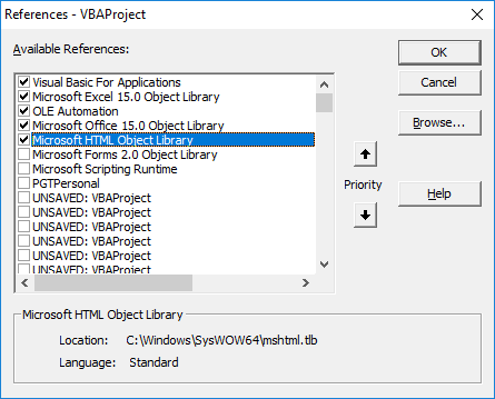 Reference to Microsoft HTML Object Library