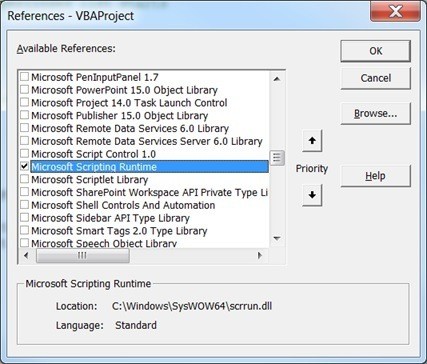 microsoft scripting runtime references for mac