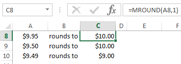 Excel MROUND Function to round to nearest whole number