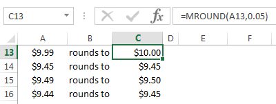 Excel MROUND Function to round cents