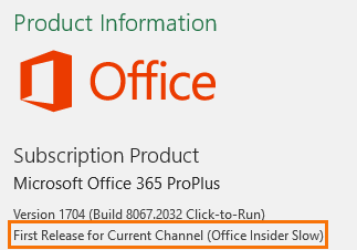 MS Office product information