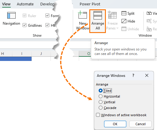 Arrange all windows when working in multiple Excel files