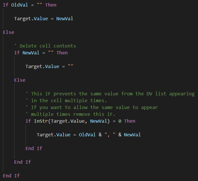 if statement to process data validation