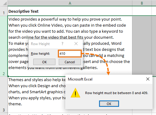 excel row height limit