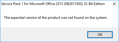 Office 2013 SP1 Install failed
